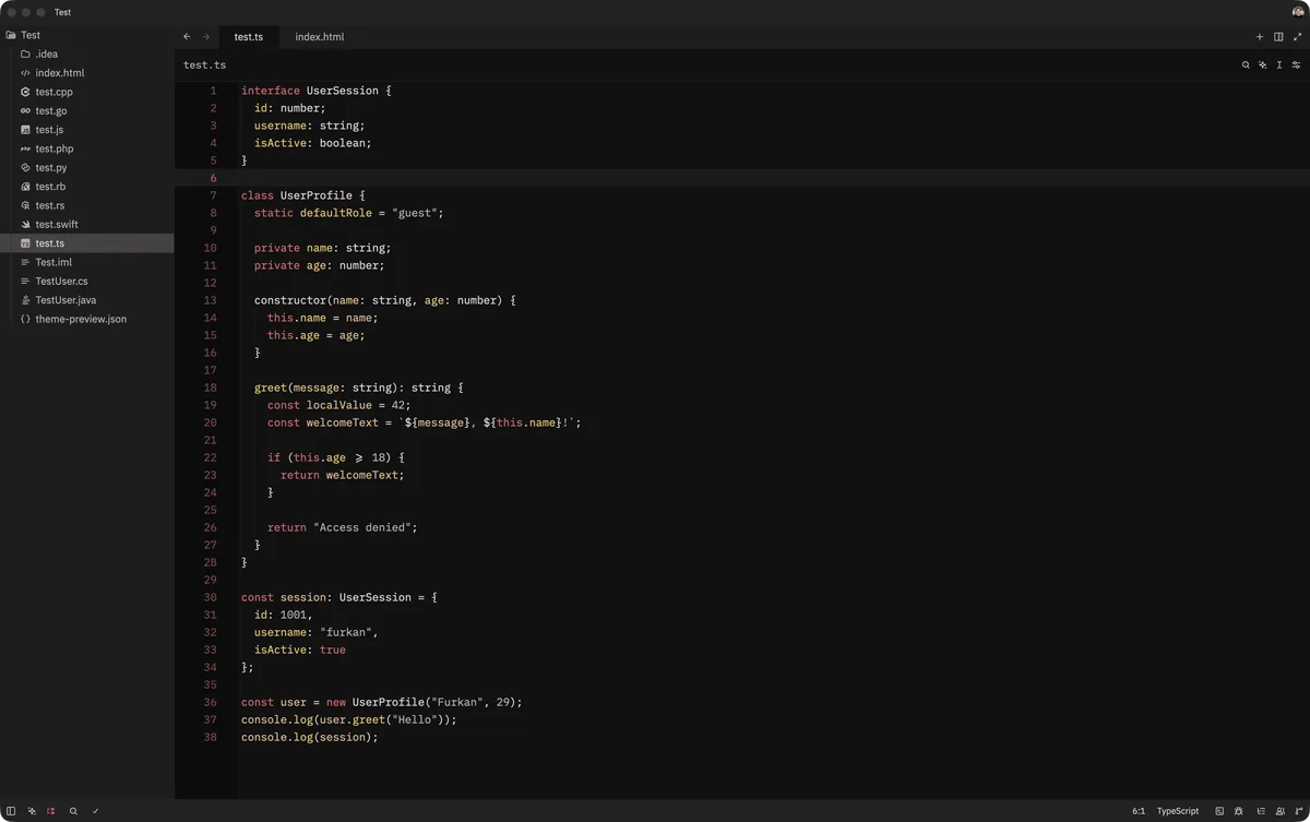 Etna theme for Zed, a screenshot