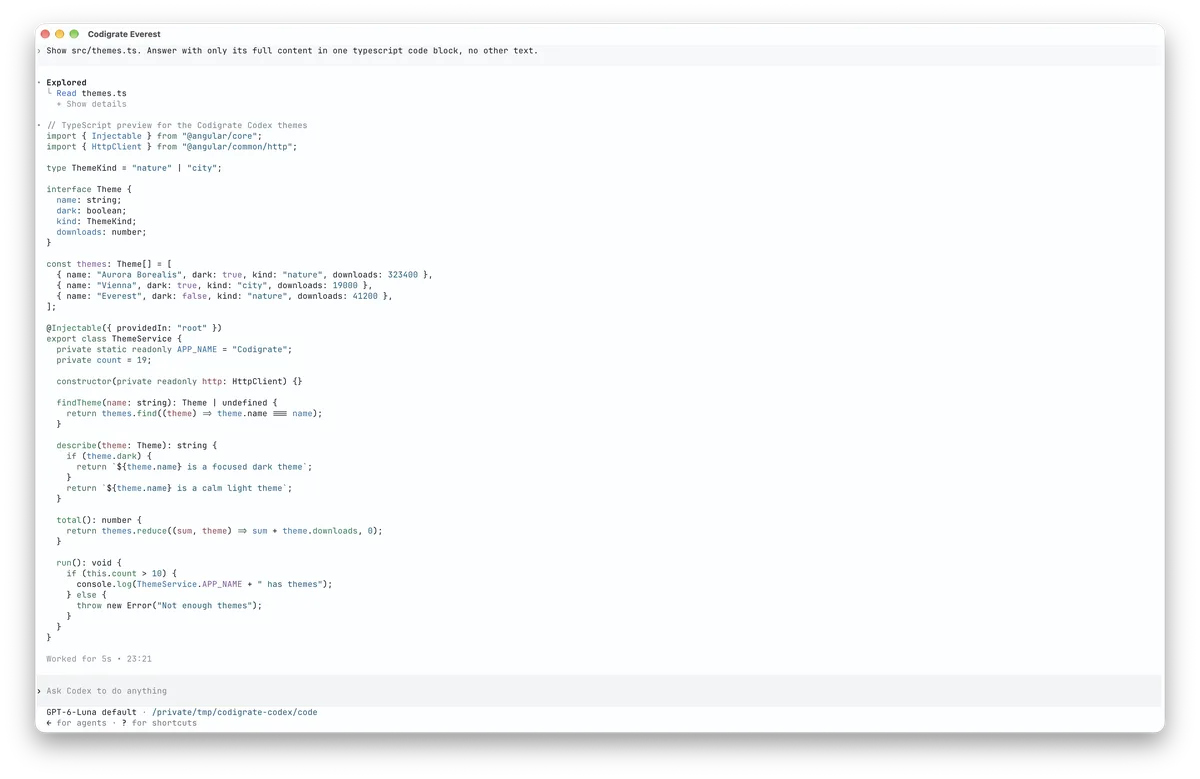 Everest theme for Codex, a screenshot