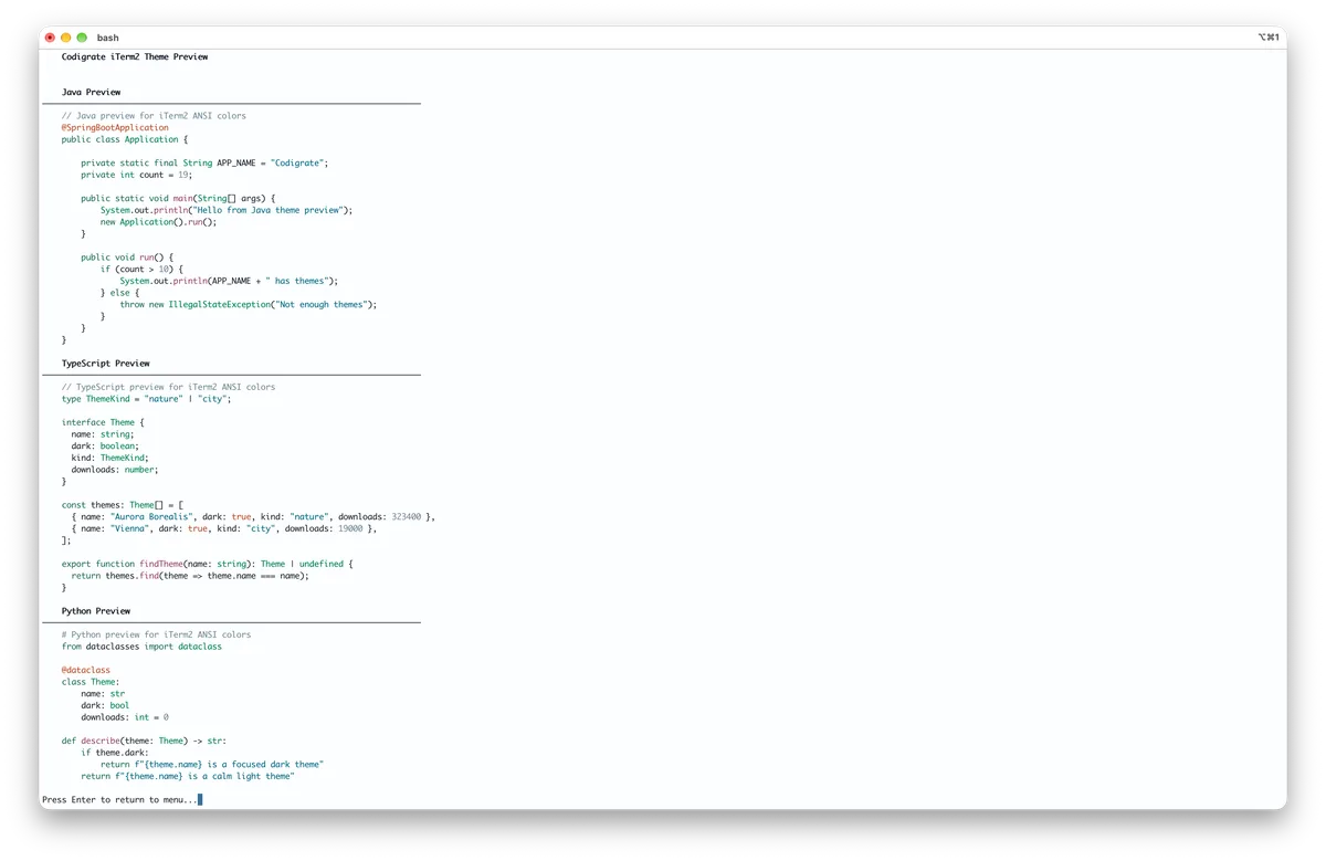 Everest theme for iTerm2, a screenshot