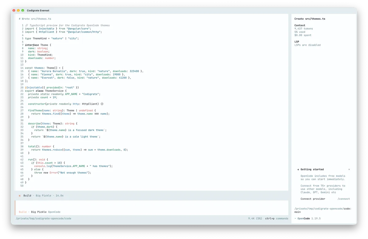 Everest theme for OpenCode, a screenshot
