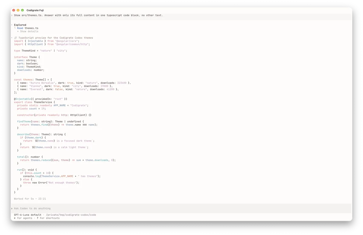 Fuji theme for Codex, a screenshot
