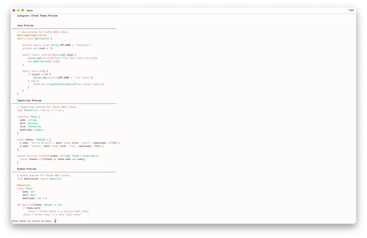 Fuji theme for iTerm2, a screenshot