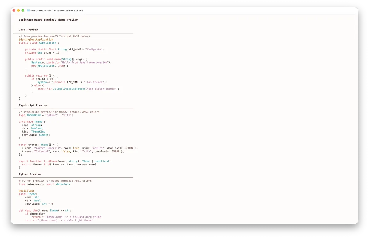 Fuji theme for MacOS Terminal, a screenshot