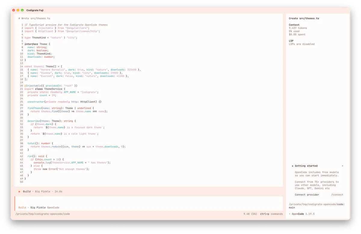 Fuji theme for OpenCode, a screenshot