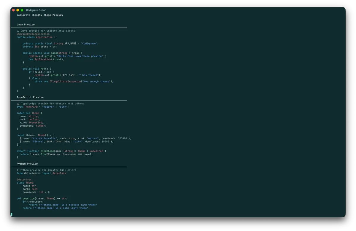 Ocean theme in Ghostty