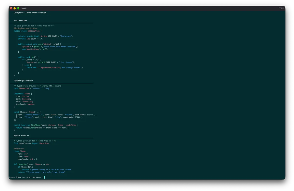 Ocean theme for iTerm2, a screenshot