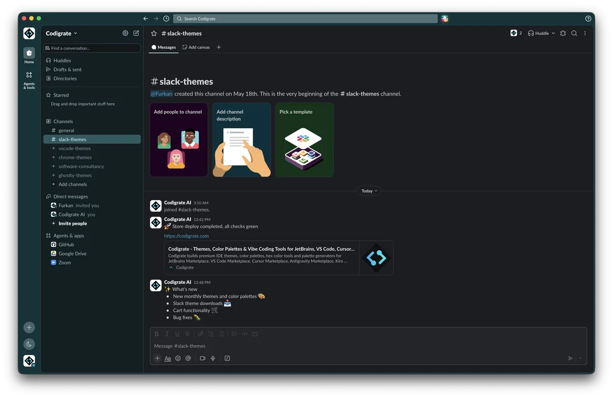 Ocean theme for Slack, a screenshot