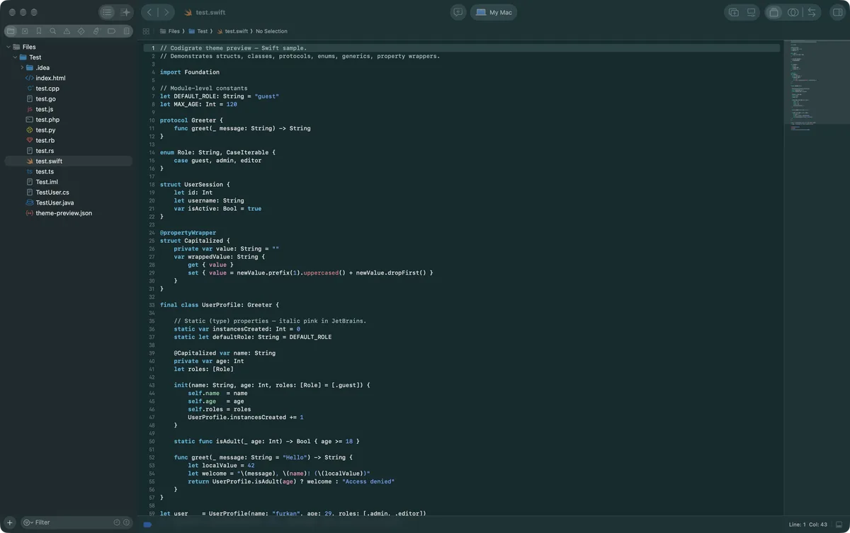 Ocean theme for Xcode, a screenshot