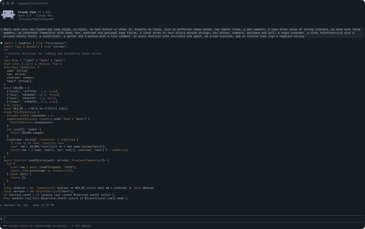 Reynisfjara theme for Claude Code, a screenshot