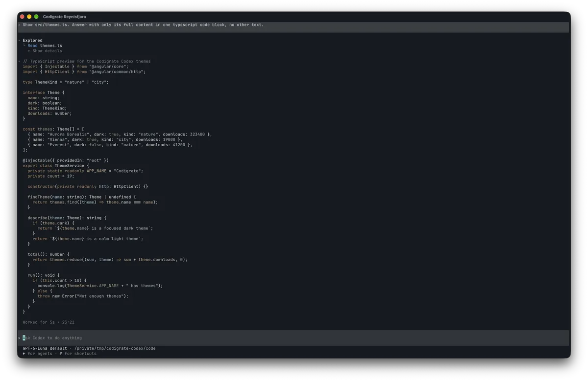 Reynisfjara theme for Codex, a screenshot