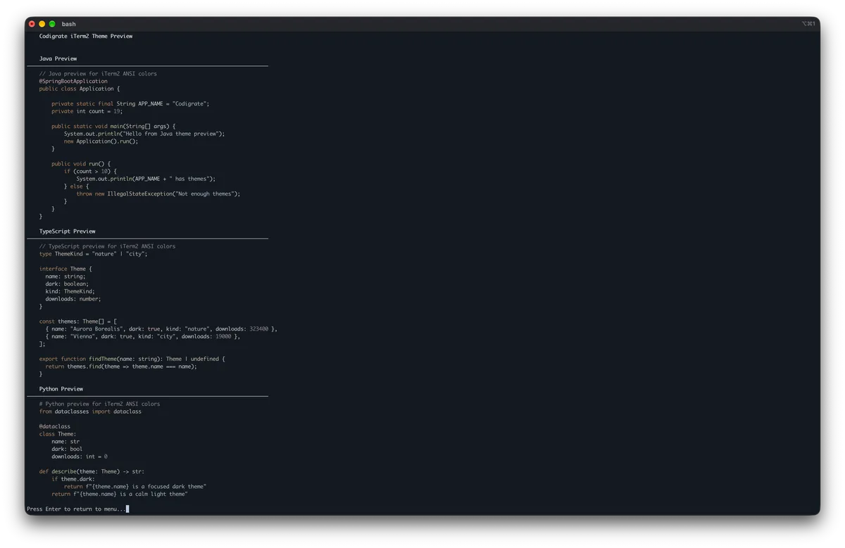 Reynisfjara theme for iTerm2, a screenshot