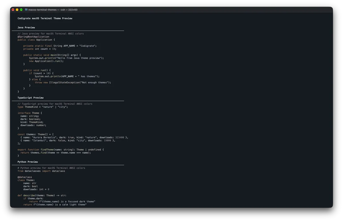 Reynisfjara theme for MacOS Terminal, a screenshot