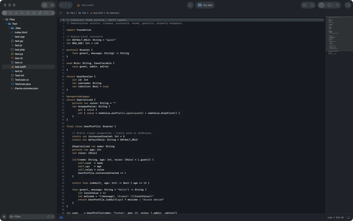 Reynisfjara theme for Xcode, a screenshot