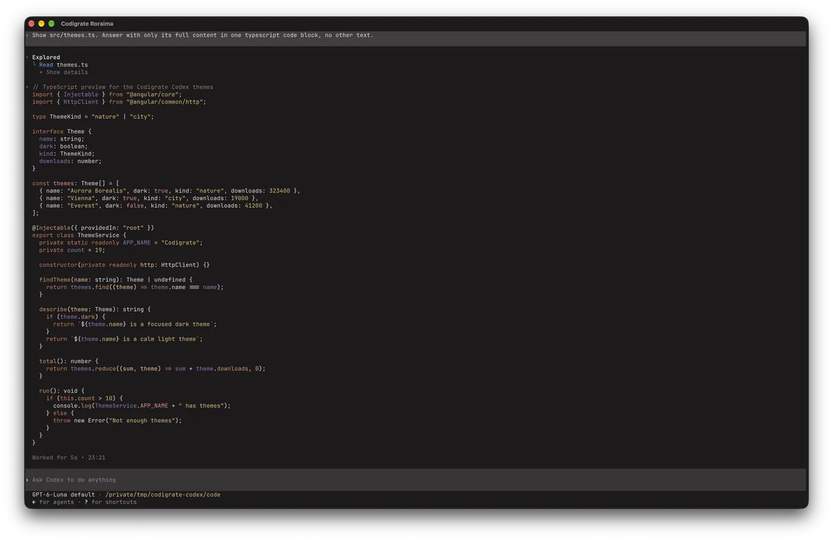 Roraima theme for Codex, a screenshot