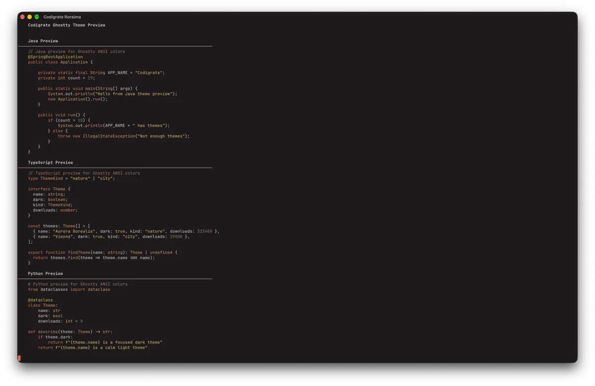 Roraima theme in Ghostty