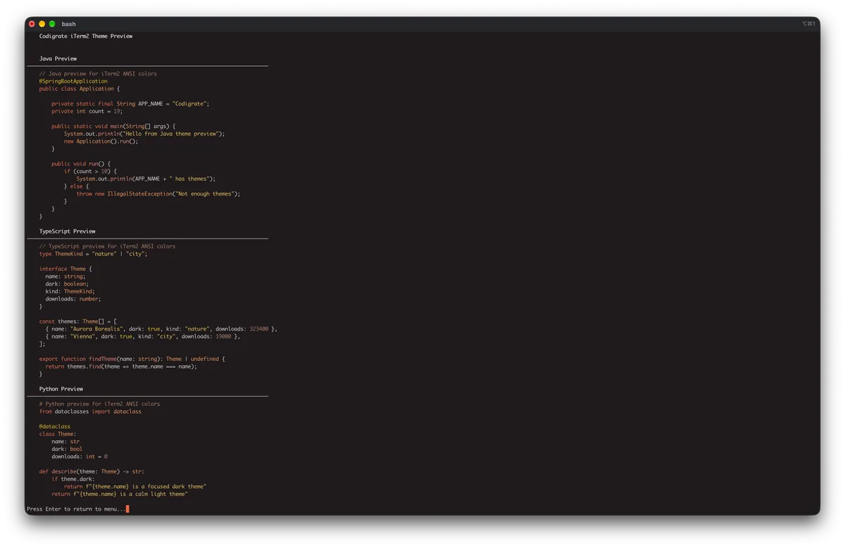 Roraima theme for iTerm2, a screenshot