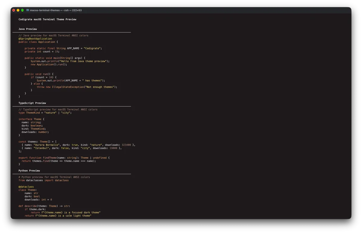 Roraima theme for MacOS Terminal, a screenshot