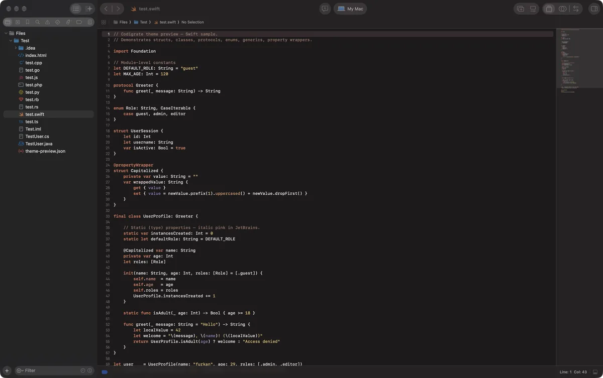 Roraima theme for Xcode, a screenshot
