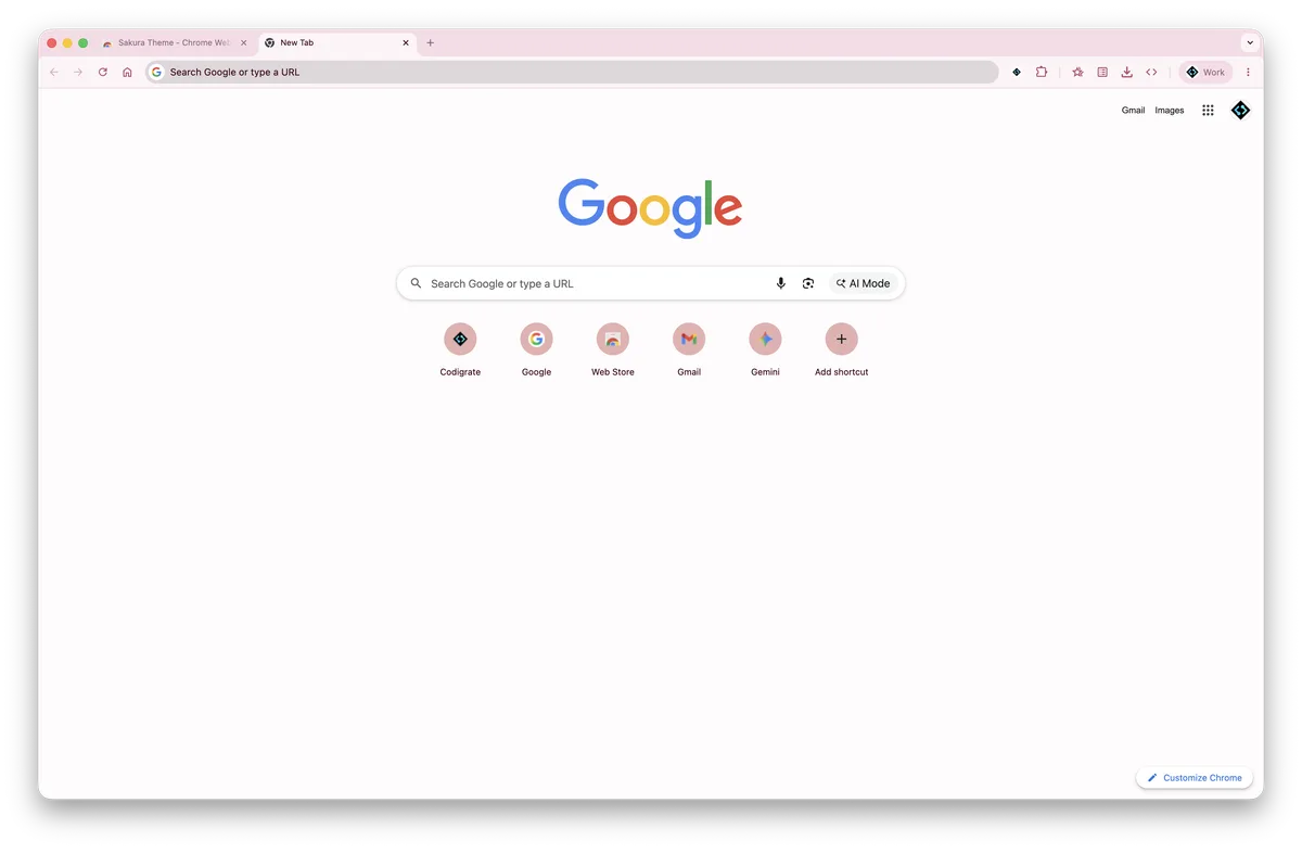 Sakura theme for Chrome, a screenshot