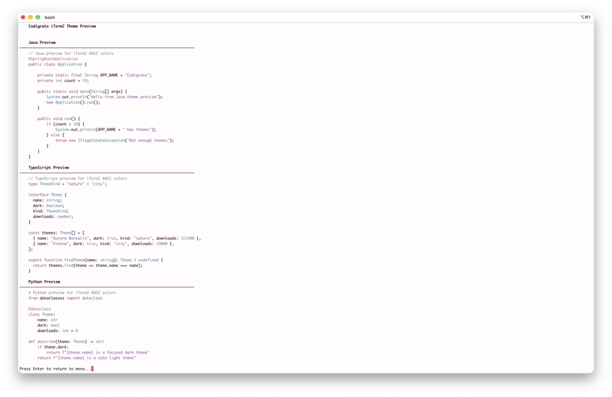 Sakura theme for iTerm2, a screenshot