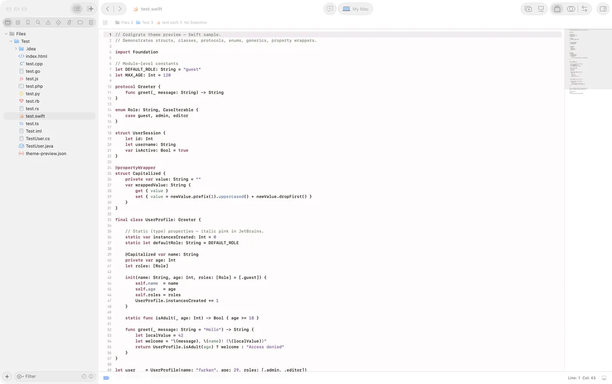 Sakura theme for Xcode, a screenshot
