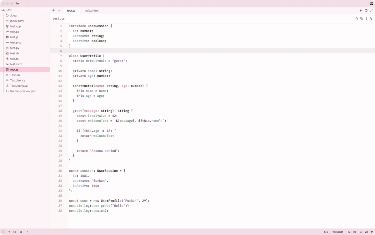Sakura theme for Zed, a screenshot