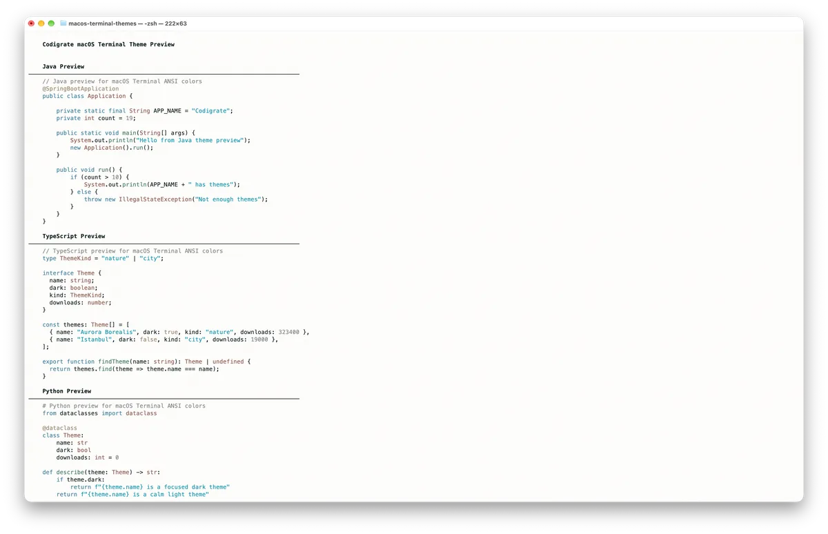 Salda theme for MacOS Terminal, a screenshot