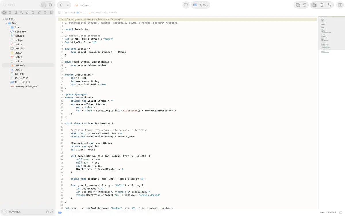 Salda theme for Xcode, a screenshot