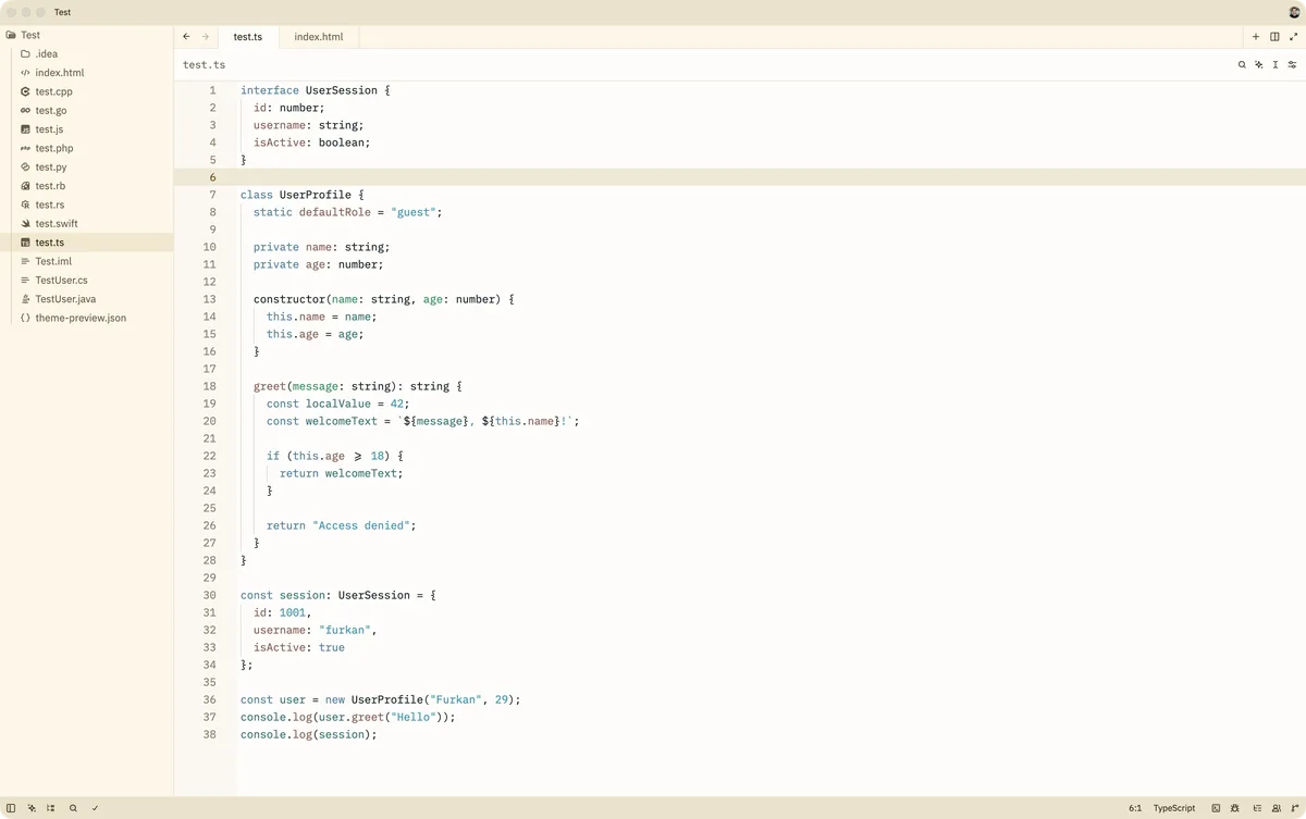 Salda theme for Zed, a screenshot