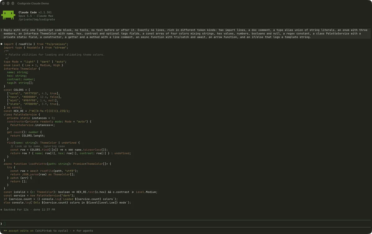 Sequoia theme for Claude Code, a screenshot