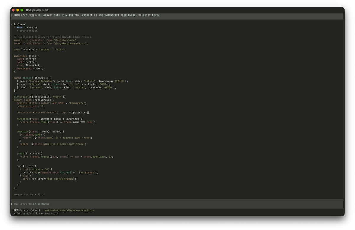 Sequoia theme for Codex, a screenshot