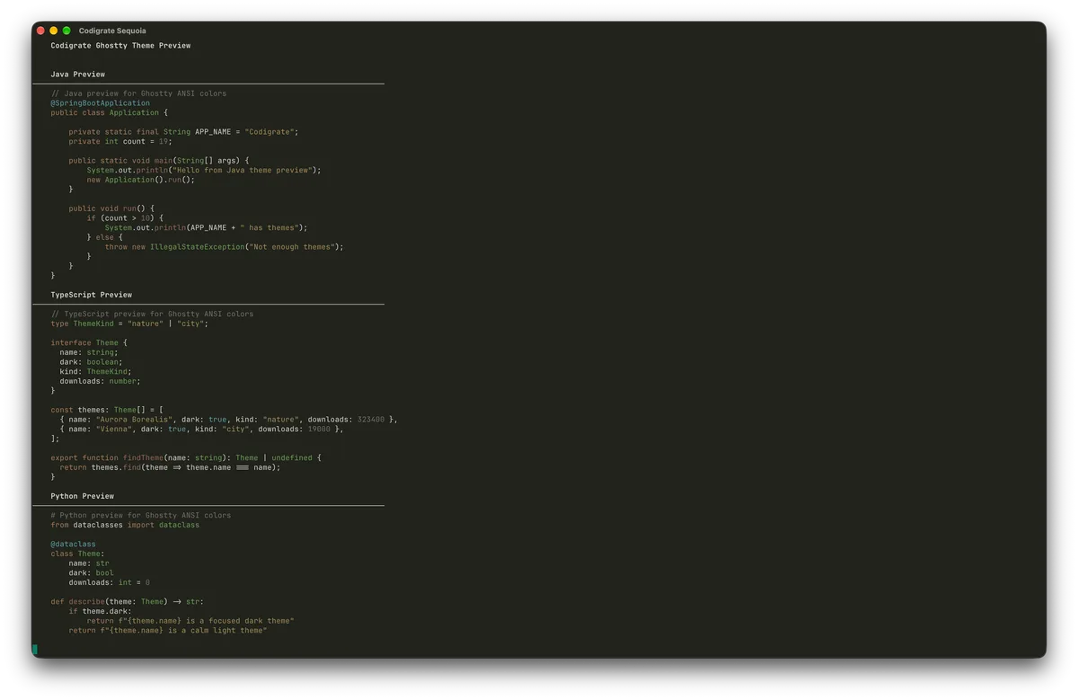 Sequoia theme for Ghostty, a screenshot