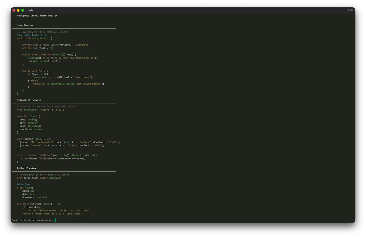 Sequoia theme for iTerm2, a screenshot