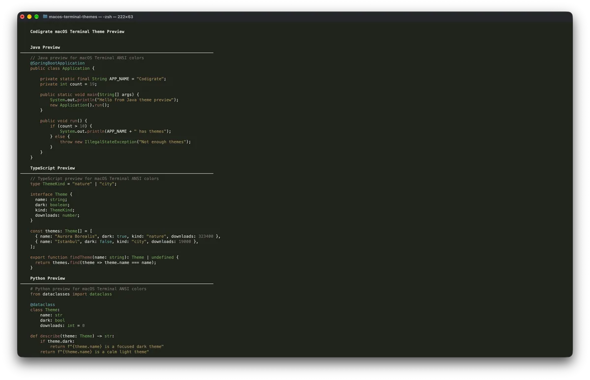 Sequoia theme for MacOS Terminal, a screenshot