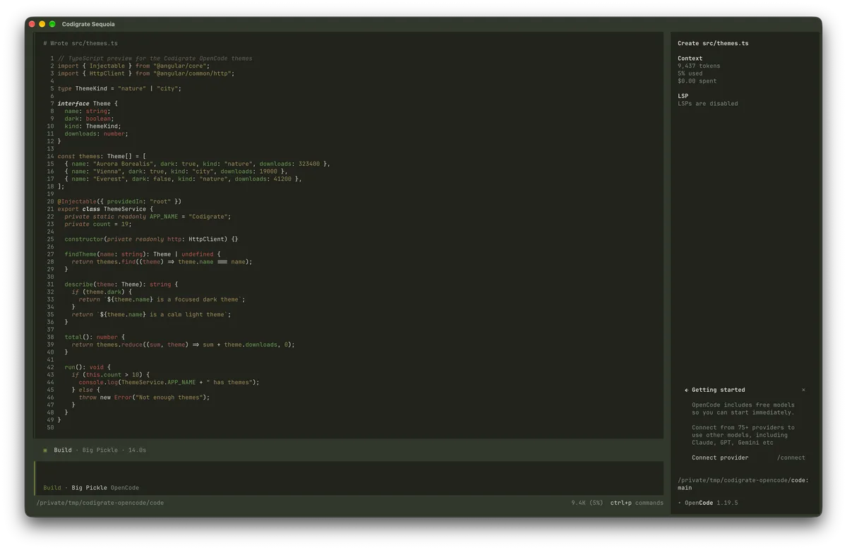 Sequoia theme for OpenCode, a screenshot