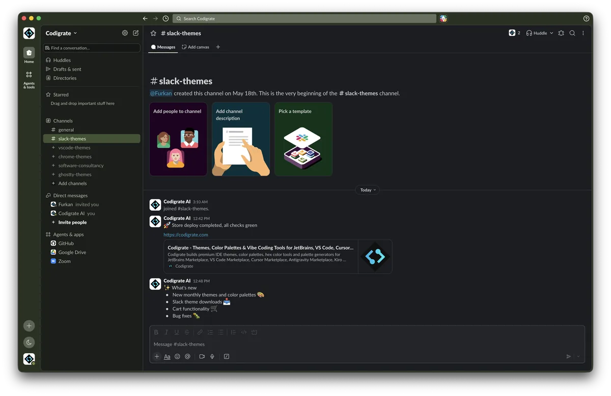 Sequoia theme for Slack, a screenshot