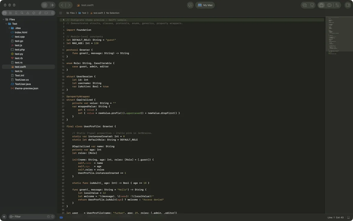 Sequoia theme for Xcode, a screenshot