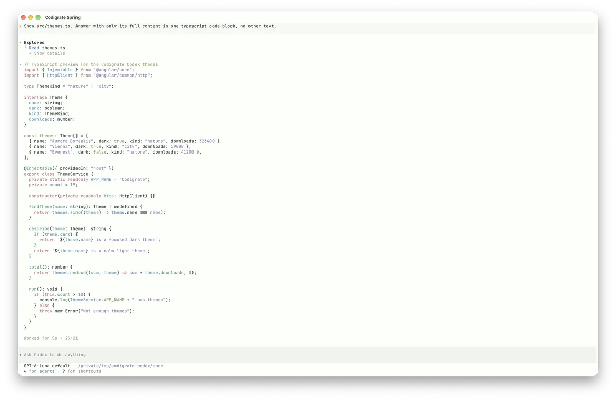 Spring theme for Codex, a screenshot