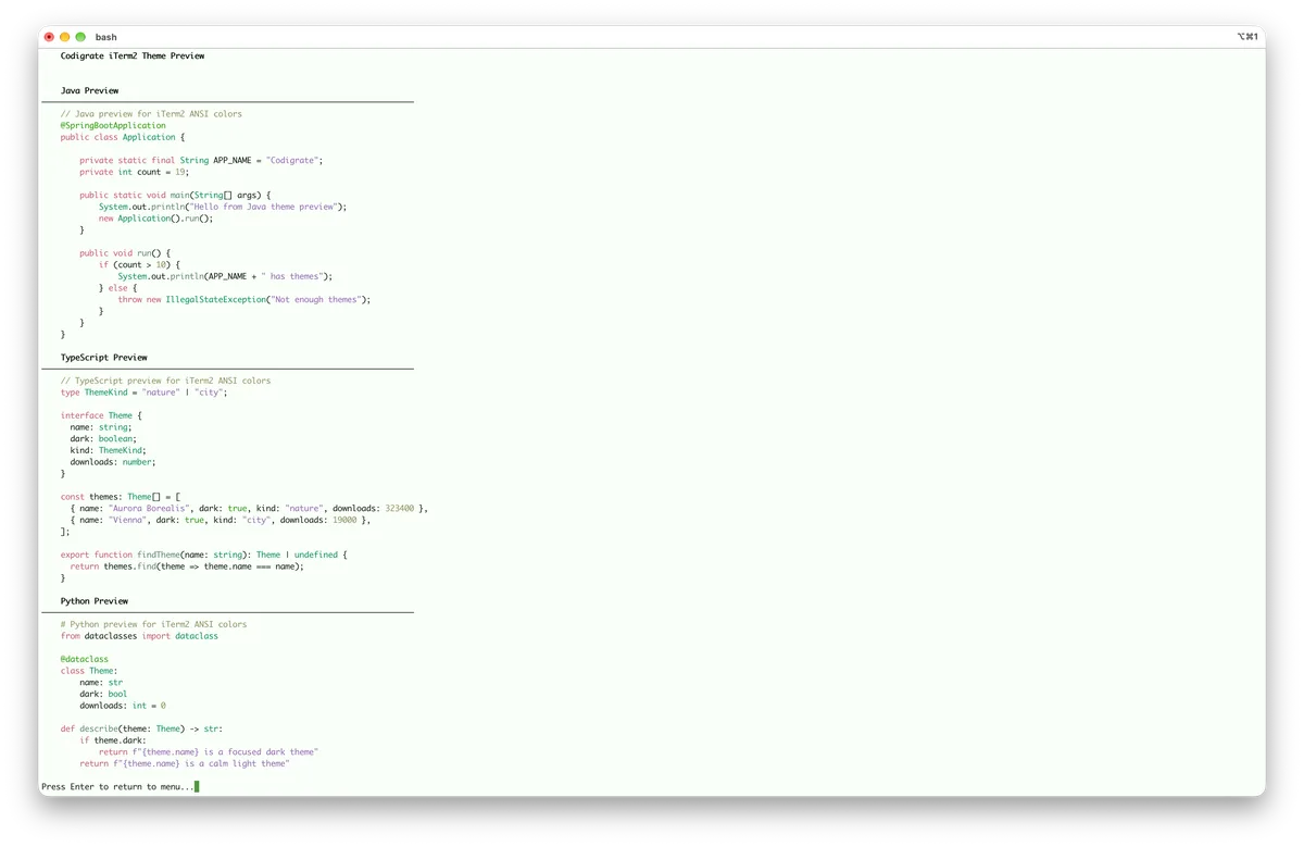 Spring theme for iTerm2, a screenshot