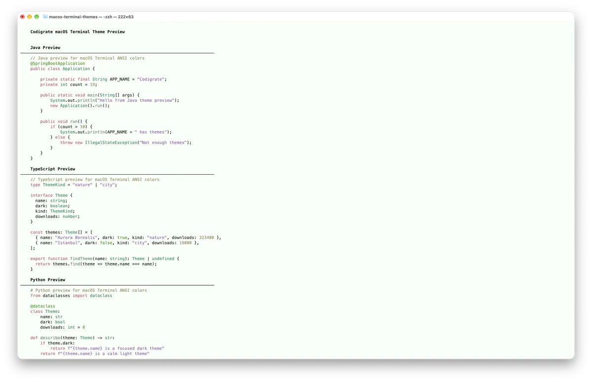 Spring theme for MacOS Terminal, a screenshot